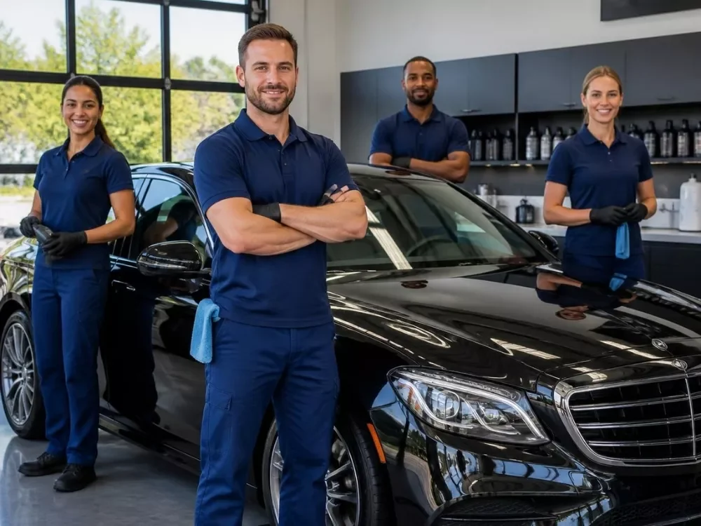 Professional car wash team in Abu Dhabi